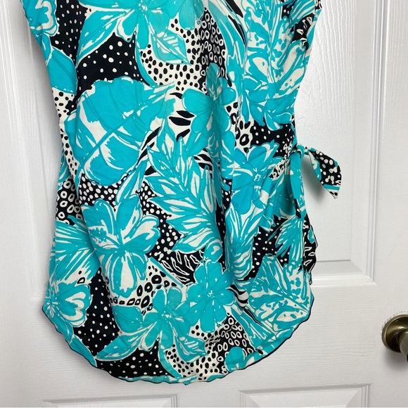 Maxine of Hollywood One-Piece Skirted Swimsuit in Blue Floral Print - Picture 3 of 10